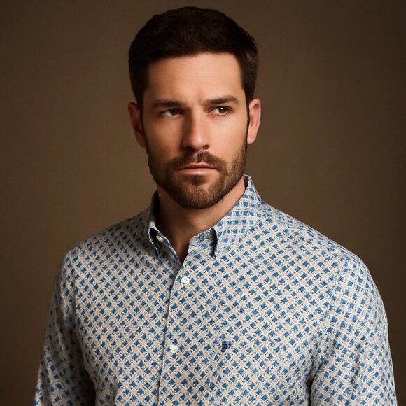 Ariat Blue Geometric Print Button-Down Shirt – Size Large - Picture 1 of 9